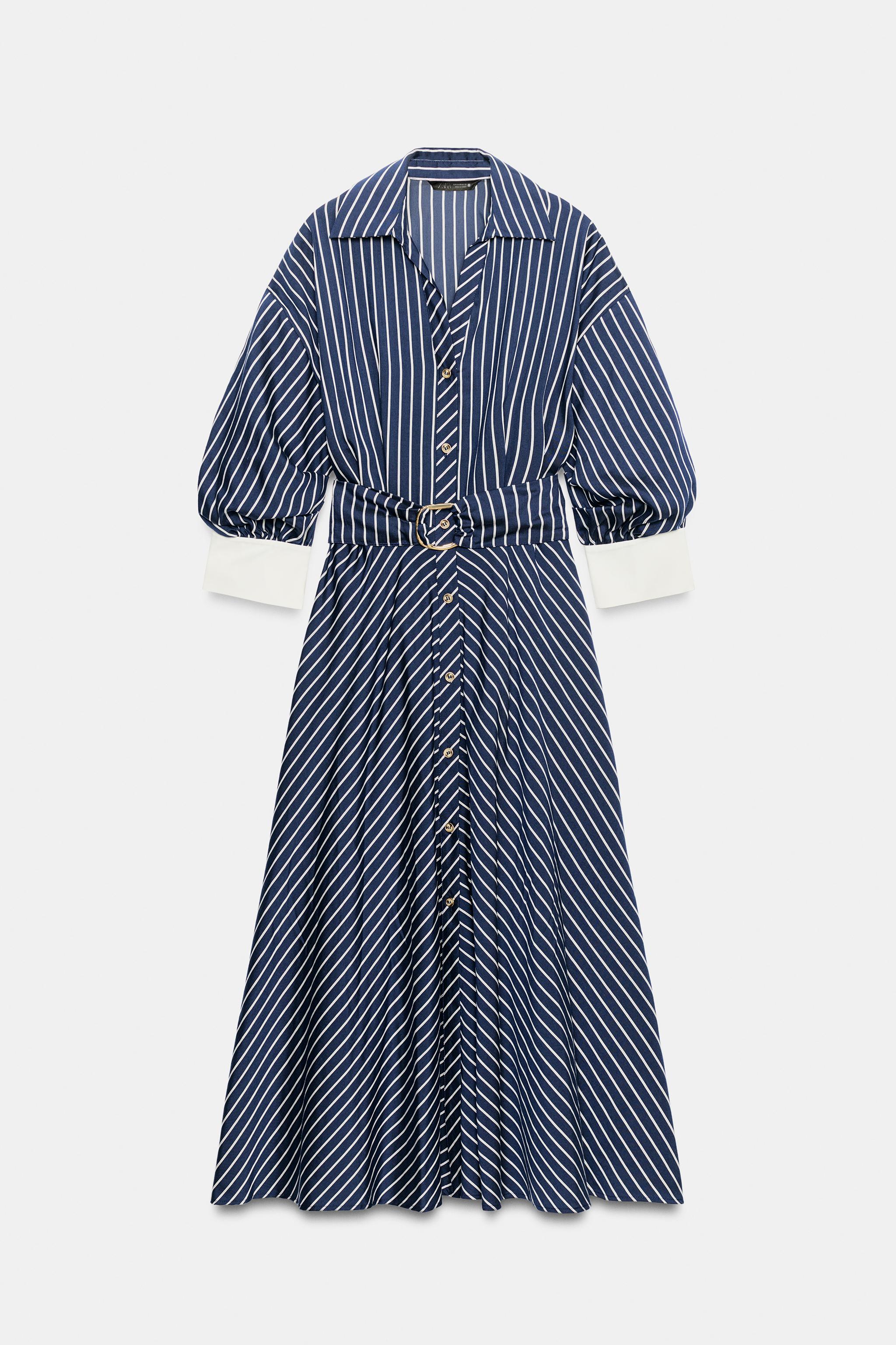 ROBE MI-LONGUE RAYÉE AVEC CEINTURE